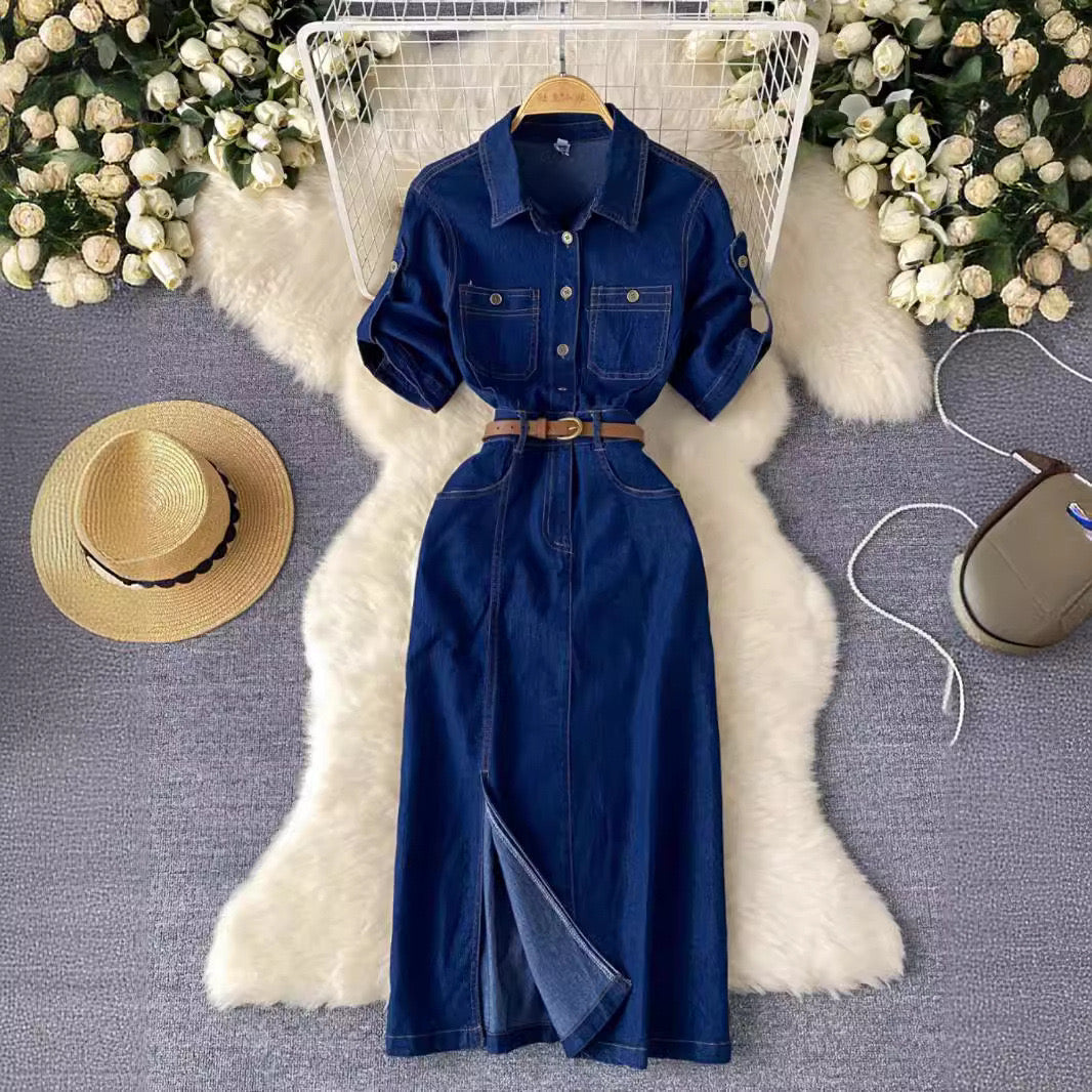 Robe sexy en jeans fente