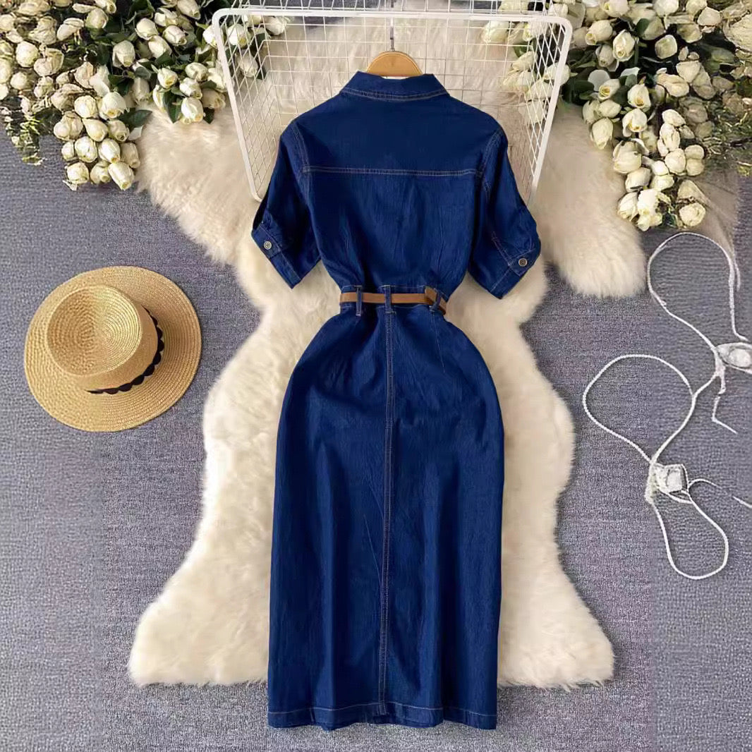 Robe sexy en jeans fente